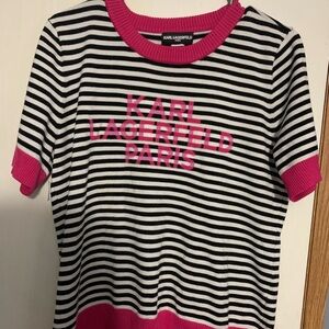 Karl Lagerfeld Pink and Black Striped Tee